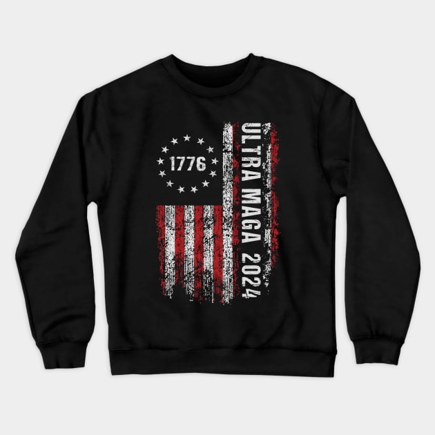 Ultra Maga 2024 God, Guns, and Trump Funny Crewneck Sweatshirt by TeeTypo